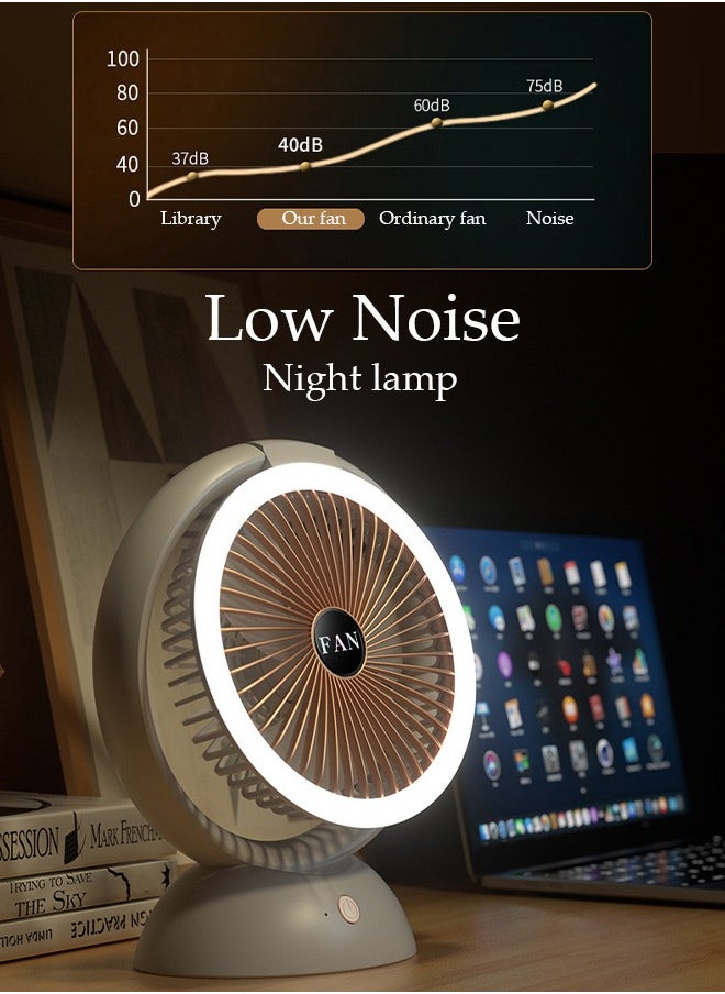 DUNISO Desk Fan Rechargeable Battery Operated Fan with LED Light, 180° Rotation Portable USB Fan 4 Speed Regulation for Home, Office, Travel, Camping, Outdoor, Indoor Fan  - Image 5