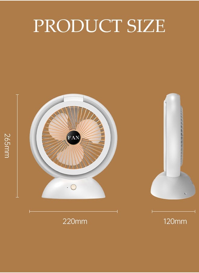 DUNISO Desk Fan Rechargeable Battery Operated Fan with LED Light, 180° Rotation Portable USB Fan 4 Speed Regulation for Home, Office, Travel, Camping, Outdoor, Indoor Fan  - Image 2