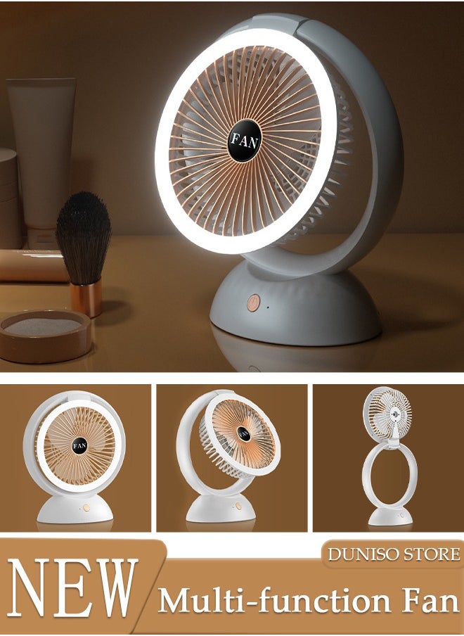 DUNISO Desk Fan Rechargeable Battery Operated Fan with LED Light, 180° Rotation Portable USB Fan 4 Speed Regulation for Home, Office, Travel, Camping, Outdoor, Indoor Fan  - Image 1