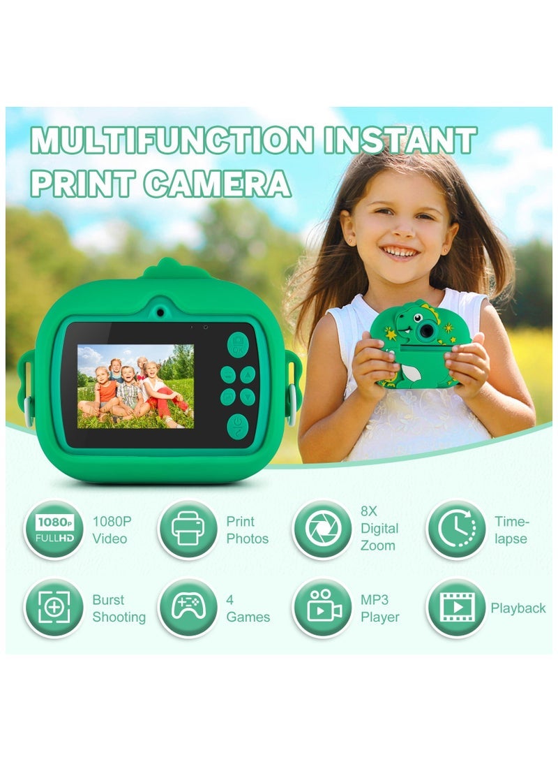 Jubilin Kids Camera Instant Print, Kids Digital Camera with 3 Rolls Print Paper, 2.4 Inch 1080P Screen with 32GB TF Card for 3+ Girls Boys Christmas Birthday Festival Party Gift ,Green - Image 3