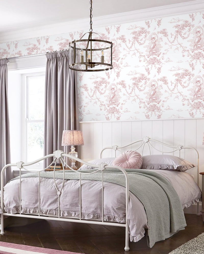 CiCiwind Peel and Stick Wallpaper Pink and White Wallpaper Vintage Toile Wall Paper for Bathroom Bedroom Living Room French Self Adhesive Removable Contact Paper for Cabinets 17.3"Ã—78.7" Vinyl Rolls - Image 3
