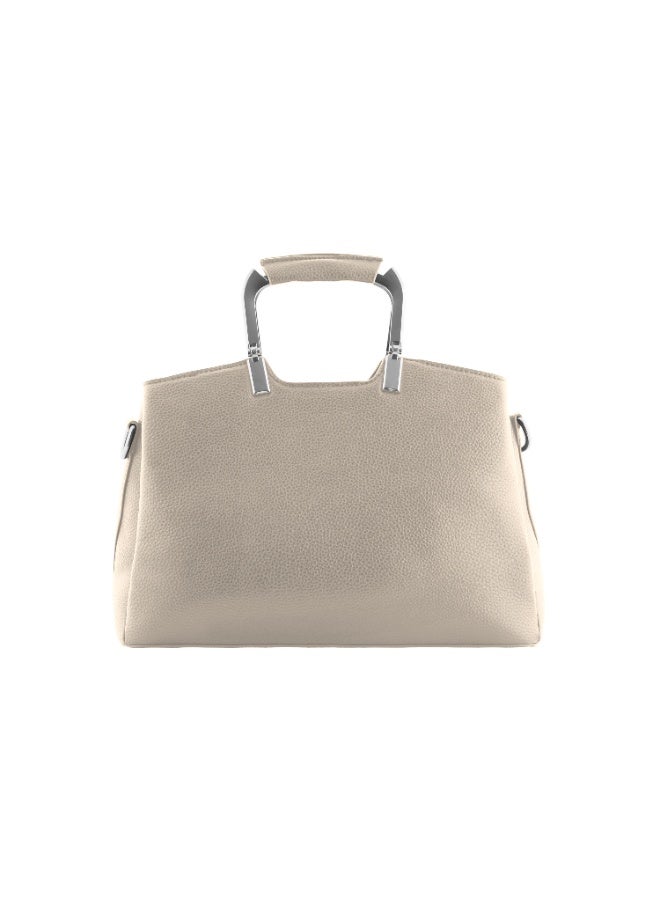 Foska Women's Handbag & Shoulder Bag - Geometric Design, Metal Handle - Beige & Brown - 30x21.5 cm - Image 4