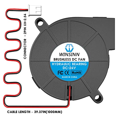 WINSINN 50mm 5015 Blower Fan 24V, 3D Printer 24 Volt Fans Blower Turbine Turbo Hydraulic Bearing, 1000mm/39in Cable Brushless Cooling 50mmx15mm 2PIN (Pack of 4Pcs) - Image 4