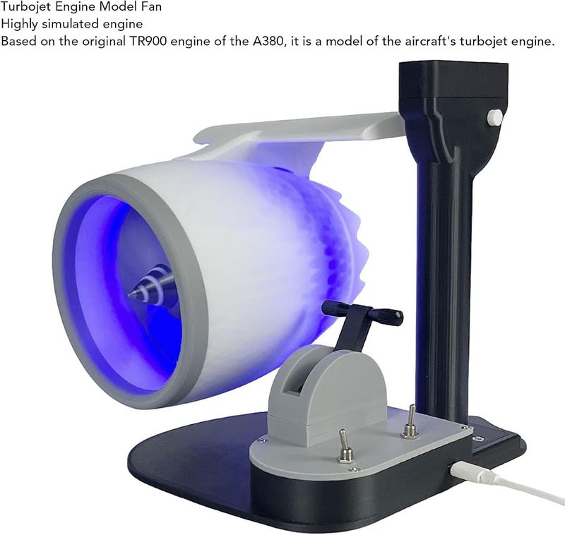 Bewinner 2 In 1 Turbo Desktop Fan, Turbofan Engine Shape Fan with Humidifier and Tail Lights, 3D Printing Desktop Decoration Gift Adjustable Speed Push Rod Equipped (Blue) - Image 4