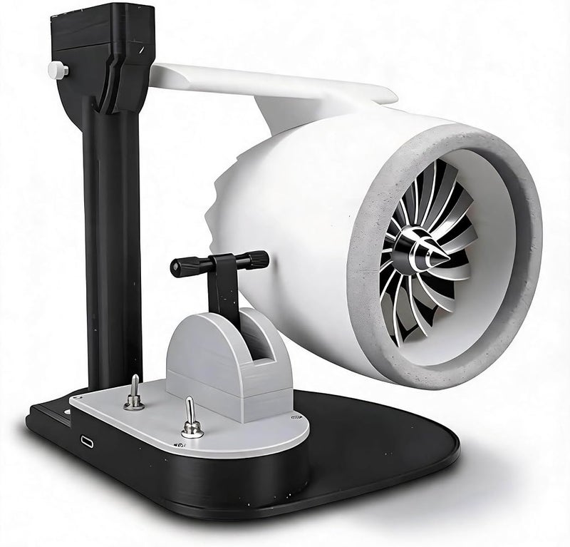 Bewinner 2 In 1 Turbo Desktop Fan, Turbofan Engine Shape Fan with Humidifier and Tail Lights, 3D Printing Desktop Decoration Gift Adjustable Speed Push Rod Equipped (Blue) - Image 1