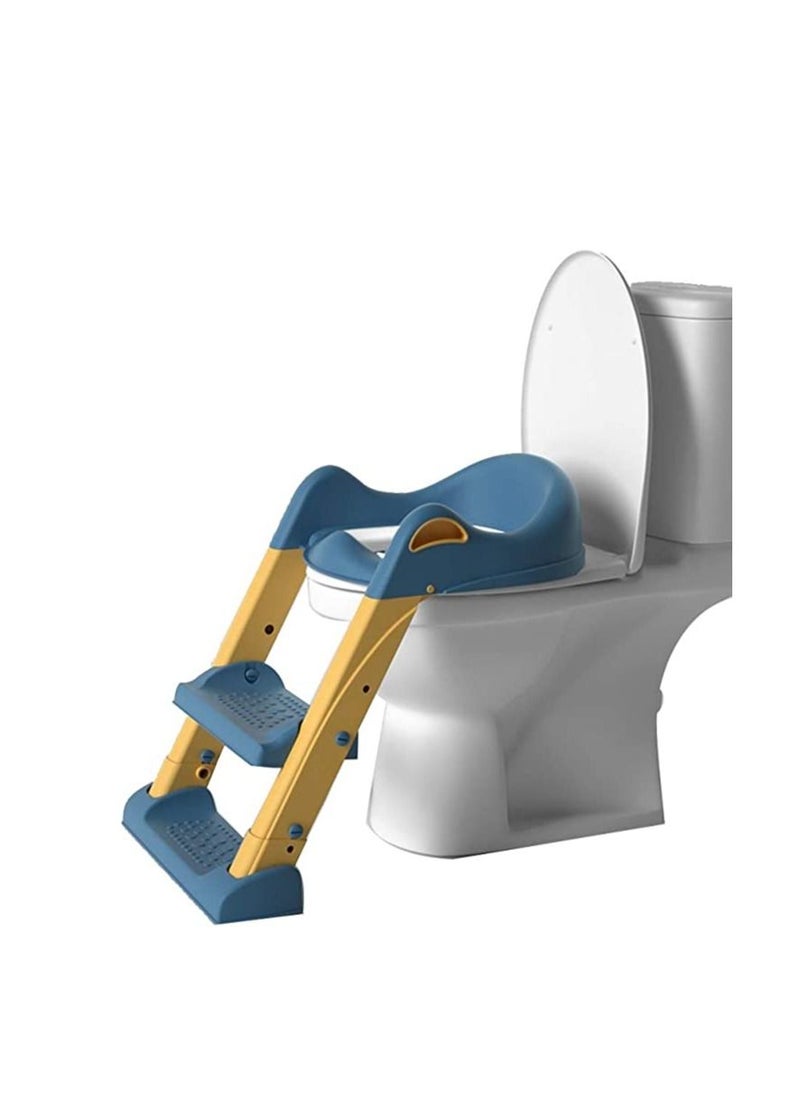 ECVV Potty Training Toilet Seat, Foldable Stool With Ladder, Used In Most Toilets, Can Bear 75kg, (BLUE)  - Image 1
