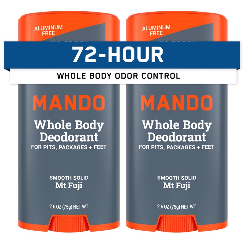 Mando Whole Body Deodorant For Men - Smooth Solid Stick - 72 Hour Odor Control - Aluminum Free, Baking Soda Free, Skin Safe - 2.6 ounce (Pack of 2) - Mt Fuji - Image 1
