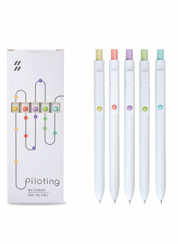 KASTWAVE 0.5 Gel Pen, Cute Kawaii Pens, Boxed Pen, Office Pen, Fine Point Signing Pen, Retractable Rolling Ball Quick-dry Ink Pens, Black Ink Smooth Writing Pen, for School Office Home, 5pcs (Academic Colors)  - Image 1