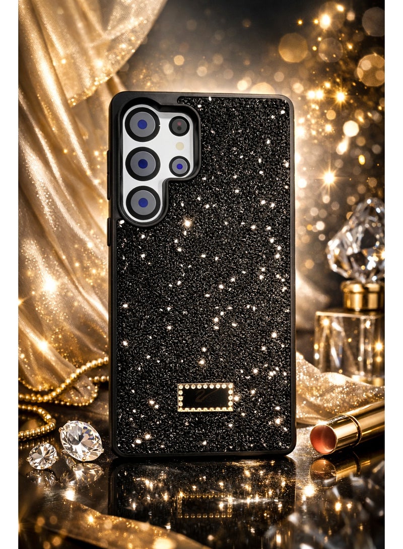 في آر كرييتيف غطاء هاتف فاخر بترتر الماس لهاتف سامسونج جالاكسي S25 ألترا مع حجر الراين البراق للحماية - أسود - Image 3
