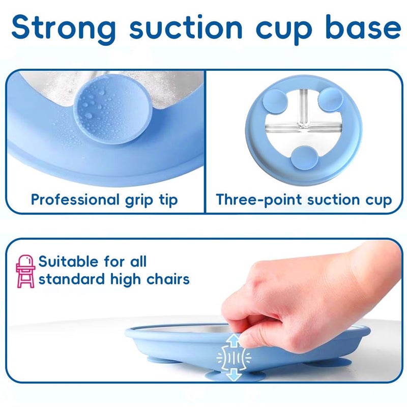 HASTHIP طبق طعام للأطفال مع أكواب شفط، 9 بوصة دائري 3 أقسام، طعام من الفولاذ المقاوم للصدأ لتدريب الأطفال على الأكل الذاتي، مضاد للانقلاب، ضحل لوجبة الإفطار، الخبز، الوجبات الخفيفة - Image 4