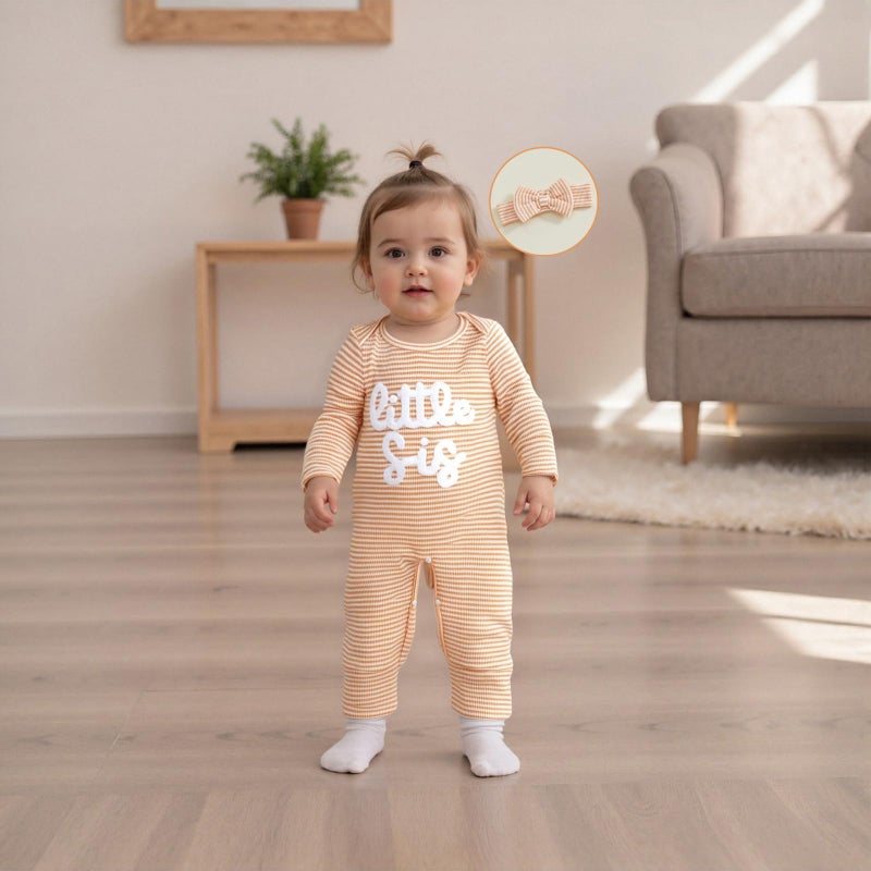 allshope Infant Baby Girl Fall Outfit Sweatshirt Romper Little Sister Lil Sis Long Sleeve Jumpsuit Newborn Clothes (Stripe Little Sis Orange, Newborn) - Image 4