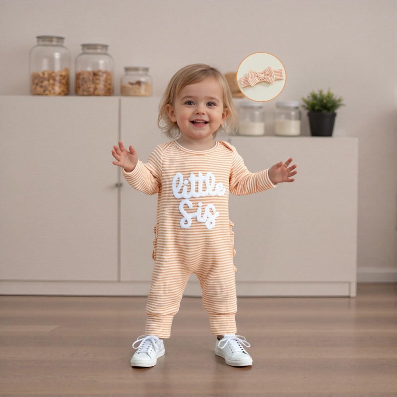 allshope Infant Baby Girl Fall Outfit Sweatshirt Romper Little Sister Lil Sis Long Sleeve Jumpsuit Newborn Clothes (Stripe Little Sis Orange, Newborn) - Image 5
