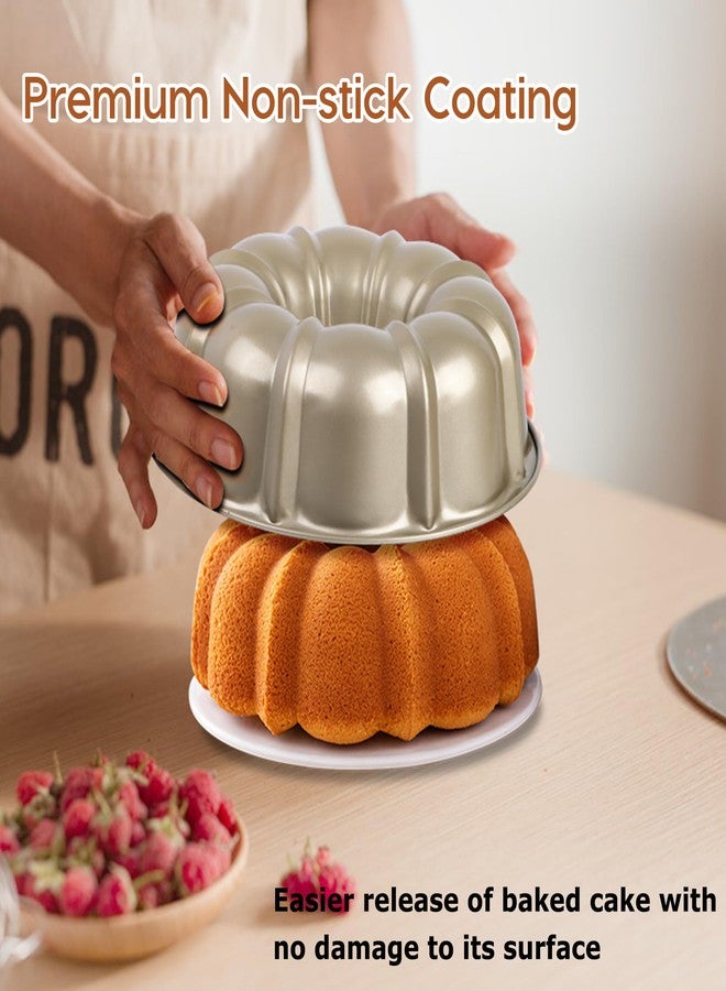 E-far 10 Inch Fluted Cake Pan, Nonstick Tube Pan for Baking Pound Cake, Heavy Duty Carbon Steel Round Baking Mold, Easy Release & Easy to Clean, 10 Cup, Champagne Gold - Image 3