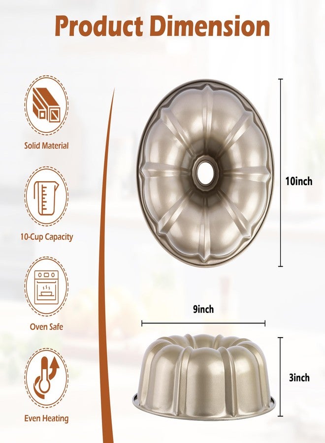 E-far 10 Inch Fluted Cake Pan, Nonstick Tube Pan for Baking Pound Cake, Heavy Duty Carbon Steel Round Baking Mold, Easy Release & Easy to Clean, 10 Cup, Champagne Gold - Image 2