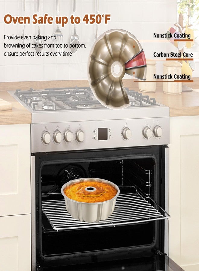 E-far 10 Inch Fluted Cake Pan, Nonstick Tube Pan for Baking Pound Cake, Heavy Duty Carbon Steel Round Baking Mold, Easy Release & Easy to Clean, 10 Cup, Champagne Gold - Image 4