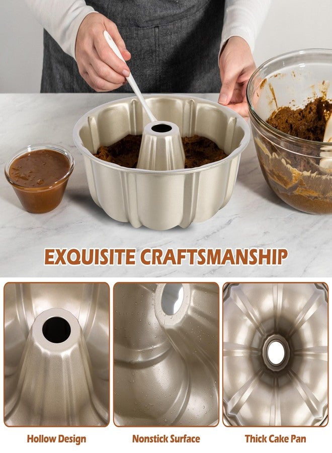 E-far 10 Inch Fluted Cake Pan, Nonstick Tube Pan for Baking Pound Cake, Heavy Duty Carbon Steel Round Baking Mold, Easy Release & Easy to Clean, 10 Cup, Champagne Gold - Image 5