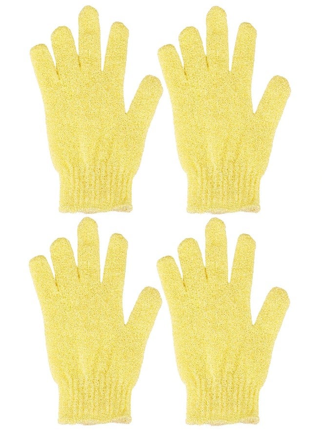 CREHODEC 4 Pcs Shower Gloves, Exfoliating Gloves, Exfoliating Mitt, Exfoliating Body Scrub, Loofah Bath Gloves for Men, Women (Yellow, 4) - Image 1