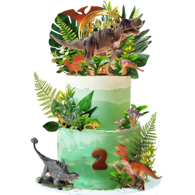 DRWATE Dinosaur Cake Toppers Artificial Plants Grass Cake Decorations for Dinosaur Theme Jungle Birthday Supplies Style 2 - Image 3