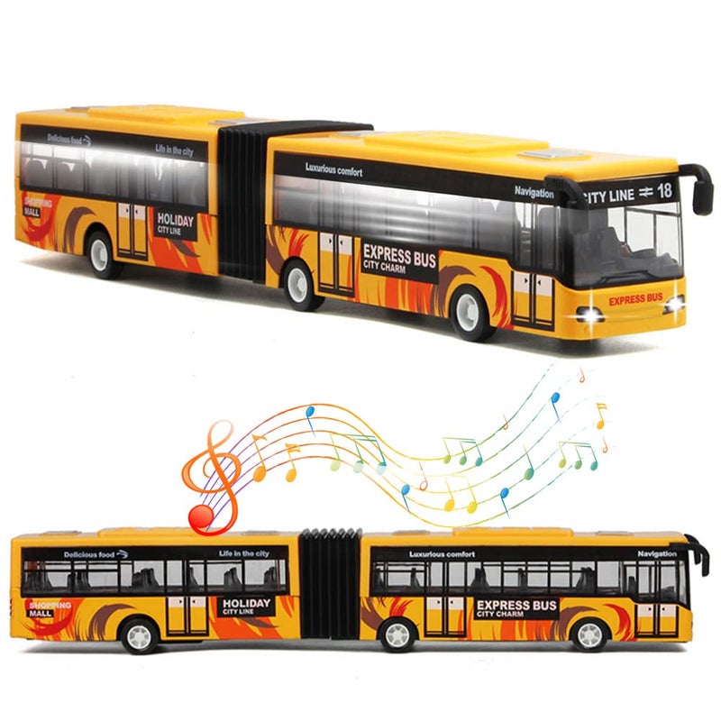 Crelloci City Bus Toy for Kids Die Cast Alloy Pull Back Vehicles Metro Articulated Electric Bus with Sounds and Lights Model Cars Toys Educational Gift for Kids Boys Girls Ages 3 - Image 3
