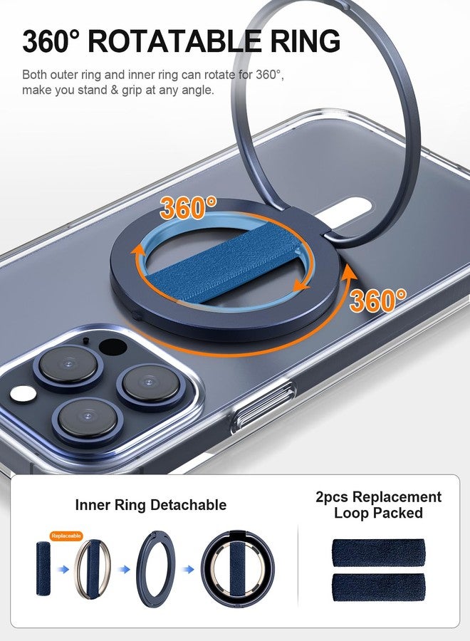 إيوا حامل EWA MagOne Ultra للهاتف مع حلقة إصبع مرنة قابلة للاستبدال، وحامل مغناطيسي قابل للإزالة، وحلقة مسند، وملحقات مغناطيسية مزدوجة الجوانب لهواتف iPhone 15 و14 و13 Pro/Max/Plus - أزرق - Image 2