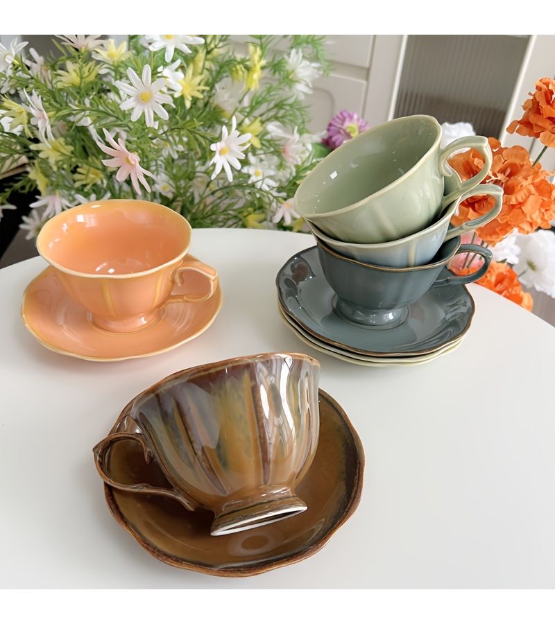 Dark Blue Kiln Burned Glaze Ceramic Coffee Cup and Saucer Set - Image 1