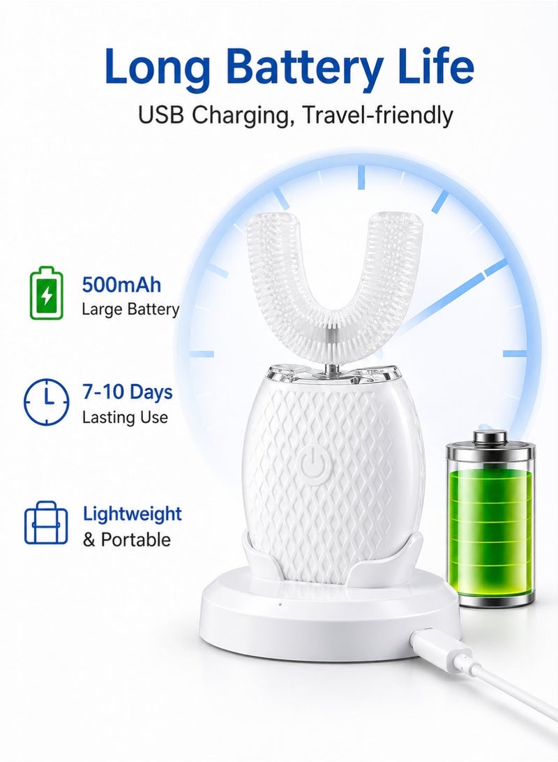 U-shaped Electric Toothbrush, Rechargeable Automatic Toothbrush, Ultrasonic Teeth Whitening Device, 360°Cleaning Innovative Sonic Toothbrush with 5 Modes for Oral Care (White) - Image 3