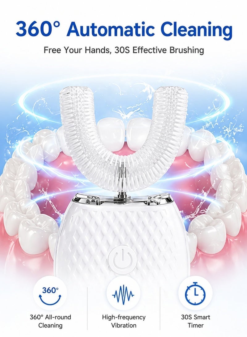 U-shaped Electric Toothbrush, Rechargeable Automatic Toothbrush, Ultrasonic Teeth Whitening Device, 360°Cleaning Innovative Sonic Toothbrush with 5 Modes for Oral Care (White) - Image 2