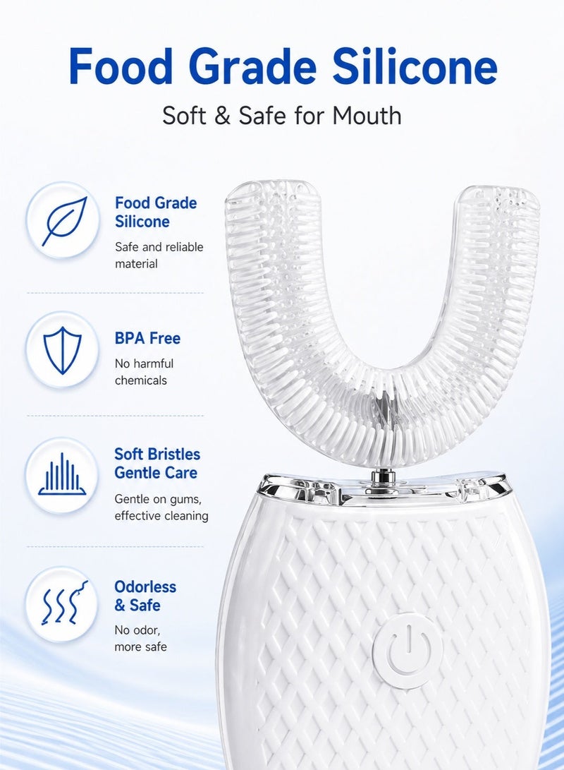 U-shaped Electric Toothbrush, Rechargeable Automatic Toothbrush, Ultrasonic Teeth Whitening Device, 360°Cleaning Innovative Sonic Toothbrush with 5 Modes for Oral Care (White) - Image 4