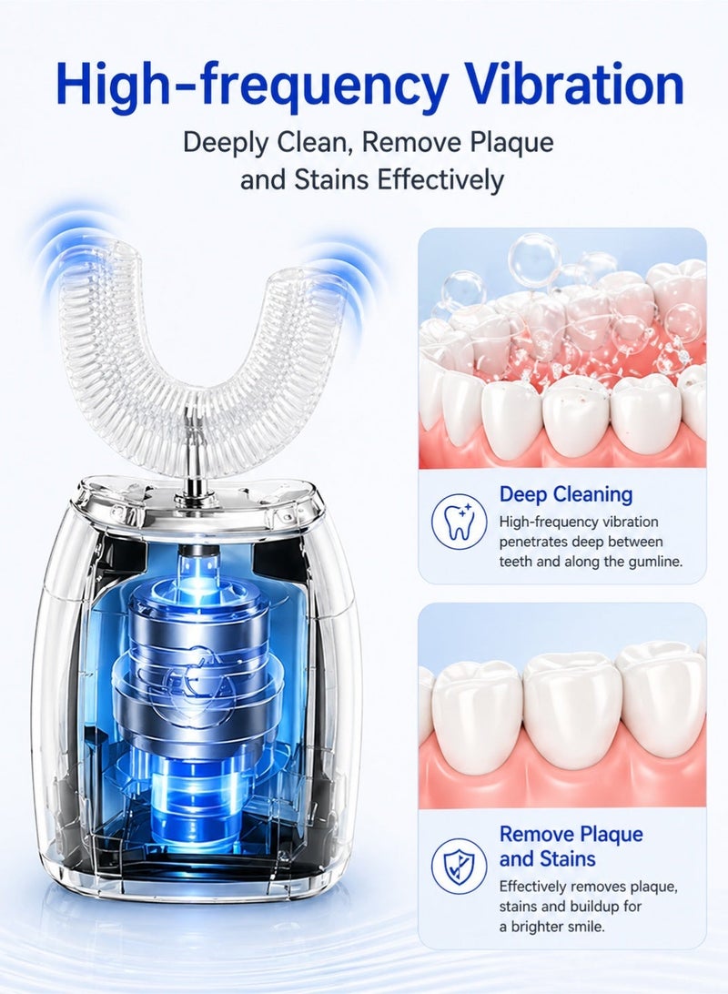 U-shaped Electric Toothbrush, Rechargeable Automatic Toothbrush, Ultrasonic Teeth Whitening Device, 360°Cleaning Innovative Sonic Toothbrush with 5 Modes for Oral Care (White) - Image 5