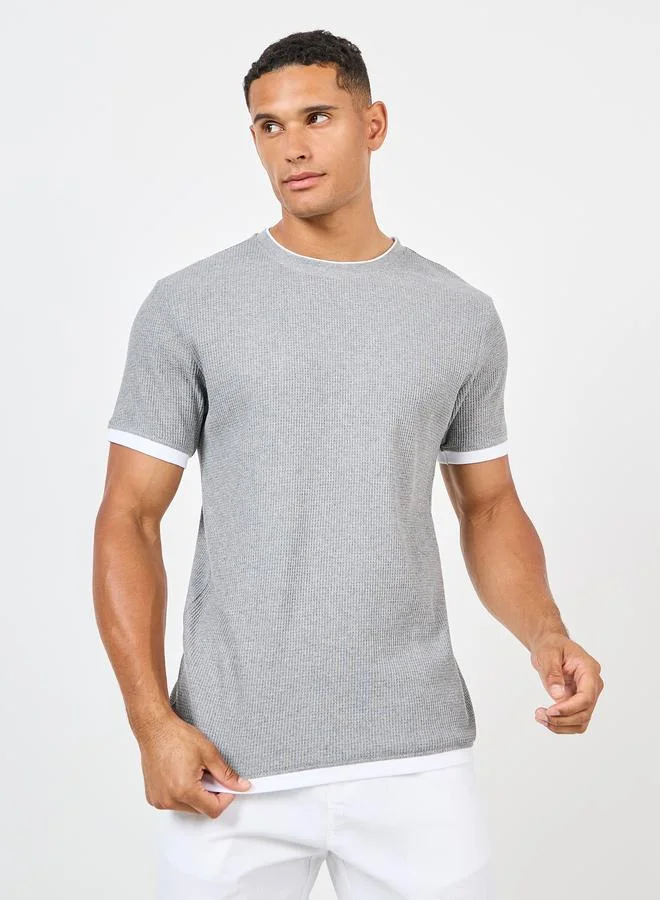 Styli Styli Contrast Detail Waffle Knit Regular Fit T-Shirt