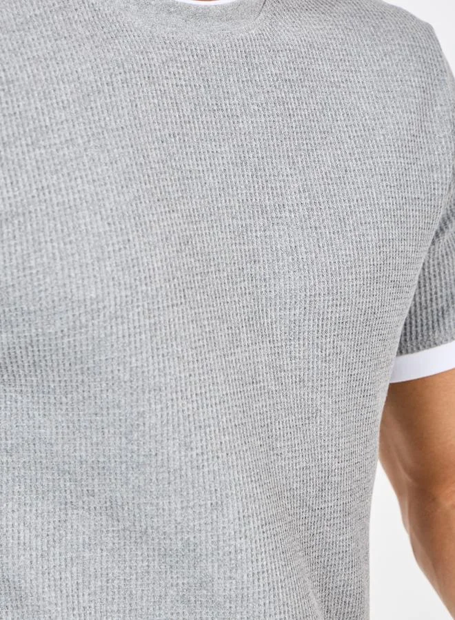 Styli Styli Contrast Detail Waffle Knit Regular Fit T-Shirt
