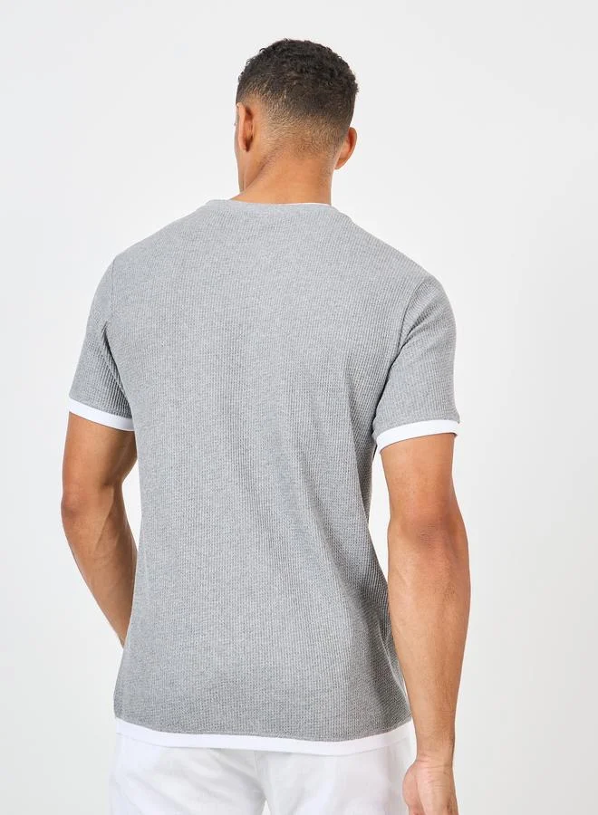 Styli Styli Contrast Detail Waffle Knit Regular Fit T-Shirt