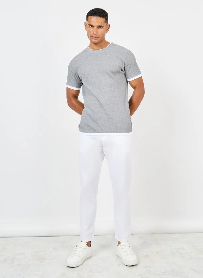 Styli Styli Contrast Detail Waffle Knit Regular Fit T-Shirt