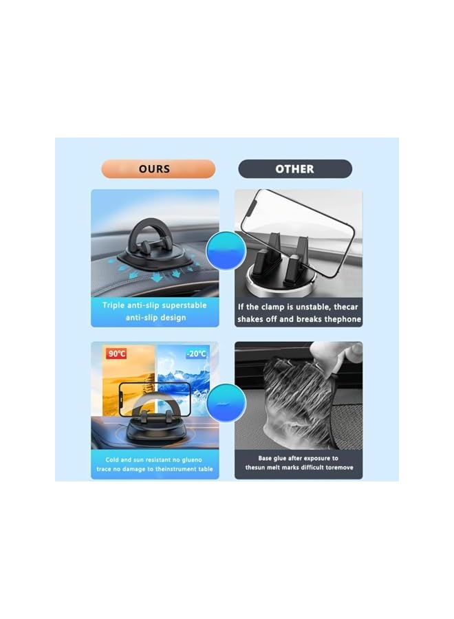 S-TOP Car Phone Mount Dashboard 360° Rotatable Non-Slip Silicone Stand Compatible with Cell Phones - Image 2