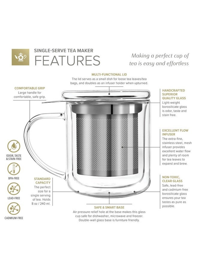 Teabloom Teabloom Personal Tea Maker - Insulated Heatproof Glass Cup with Loose Tea Infuser and Lid/Coaster - Tea Connoisseur's Choice - Borosilicate Glass Infusion Mug (8 Oz)  - Image 3