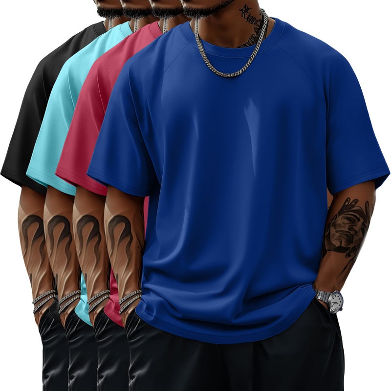 Evervibe 4 Pack Men's Big & Tall Short Sleeve Tees, Crew Neck Shirts Moisture Wicking Gym Casual Tops Multipack(Black, Light Blue, Watermelon Red, Art Blue,X-Large) - Image 1