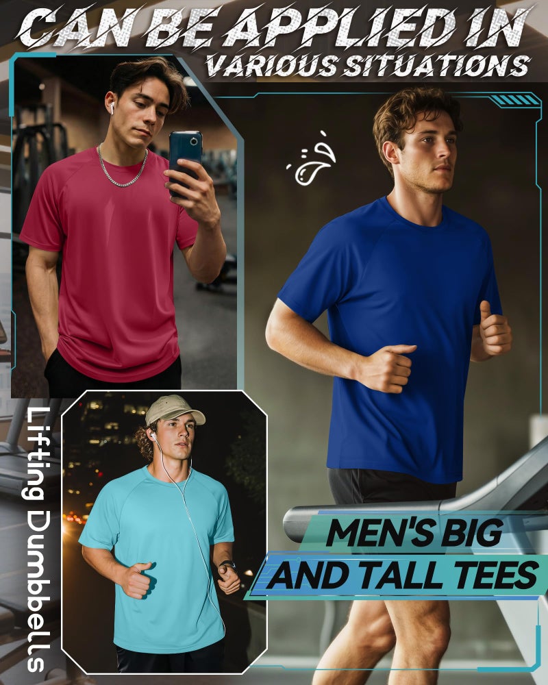 Evervibe 4 Pack Men's Big & Tall Short Sleeve Tees, Crew Neck Shirts Moisture Wicking Gym Casual Tops Multipack(Black, Light Blue, Watermelon Red, Art Blue,X-Large) - Image 3