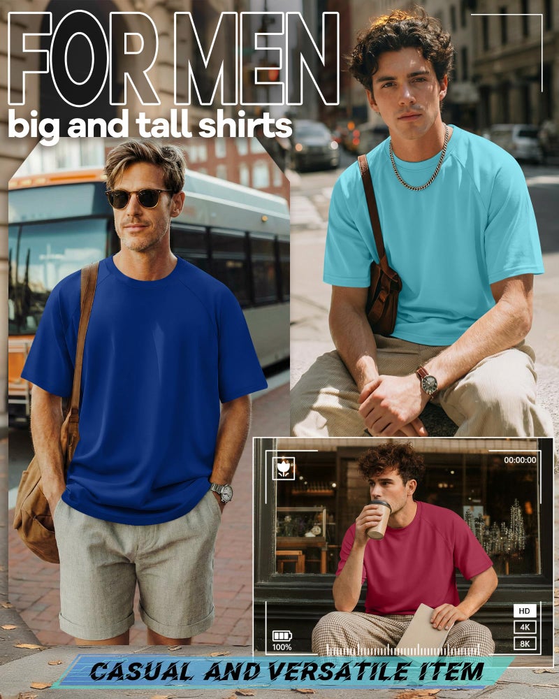 Evervibe 4 Pack Men's Big & Tall Short Sleeve Tees, Crew Neck Shirts Moisture Wicking Gym Casual Tops Multipack(Black, Light Blue, Watermelon Red, Art Blue,X-Large) - Image 4