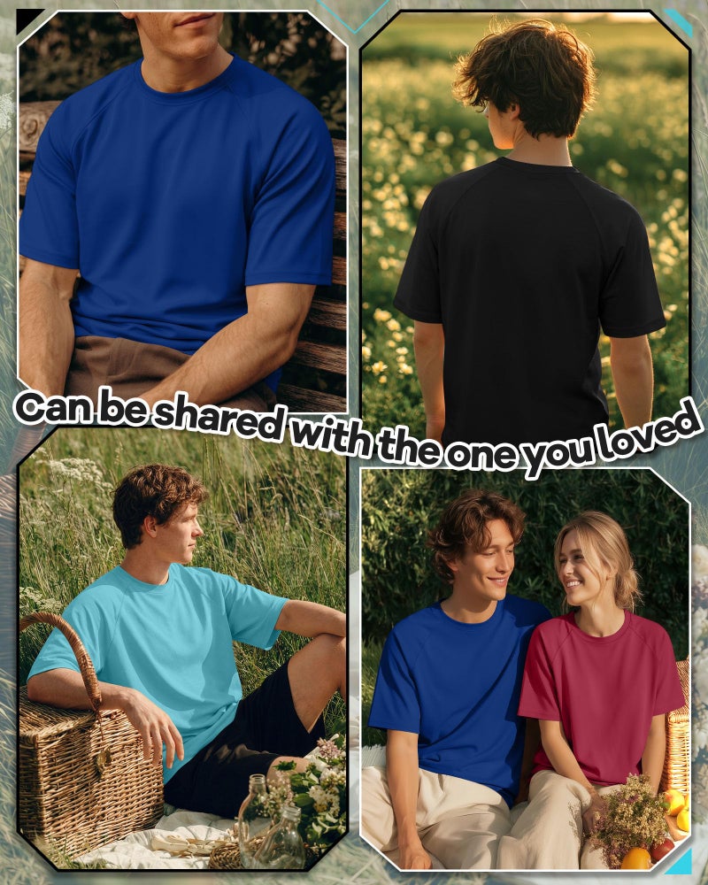 Evervibe 4 Pack Men's Big & Tall Short Sleeve Tees, Crew Neck Shirts Moisture Wicking Gym Casual Tops Multipack(Black, Light Blue, Watermelon Red, Art Blue,X-Large) - Image 2