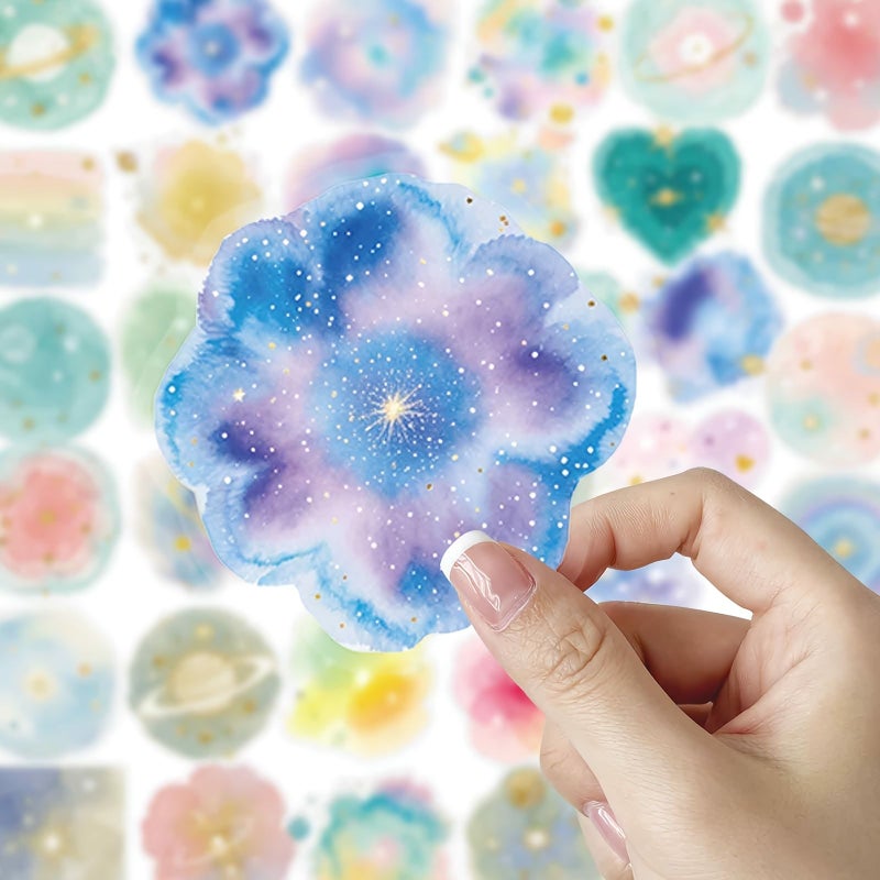 56 Pcs Multicolor Watercolor Fantasy Galaxy Planet Transparent Stickers for Student Diary Notebook Decoration - Image 5