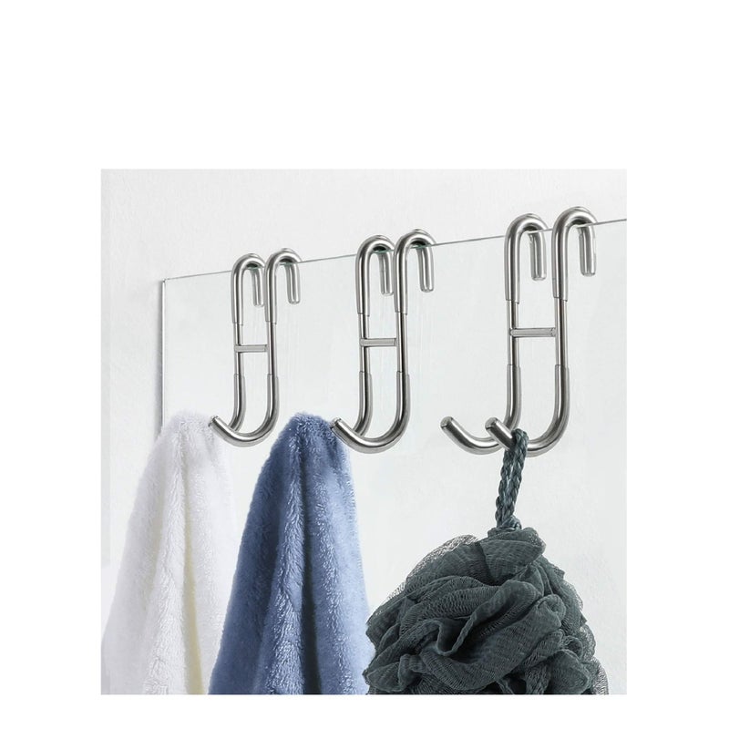 SOLARAE Shower Door Hooks (3-Pack), Over Door Hooks for Bathroom Frameless Glass Shower Door, Towel Hooks, Shower Squeegee Hooks, Silver, 304 Stainless Steel Rack Hooks, Drilling-Free - Image 1