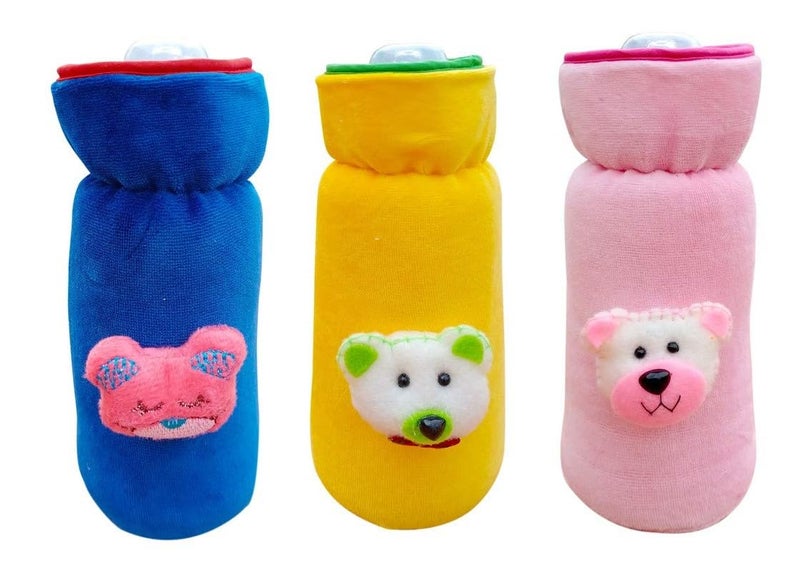 Alya The Cheeky Kidzz Pack of 3 New Born Baby Nursing Feeding Bottle Cover with Soft Stretchable Velvet Attractive Cartoon Design I Baby Milk Feeder Bottle Cover 150 ML-200 ML (Design 351) - Image 2
