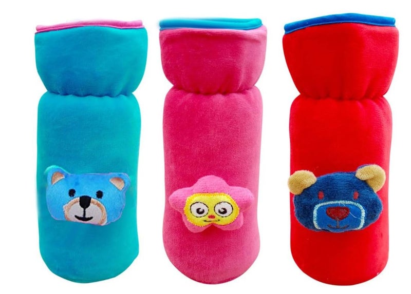 Alya The Cheeky Kidzz Pack of 3 New Born Baby Nursing Feeding Bottle Cover with Soft Stretchable Velvet Attractive Cartoon Design I Baby Milk Feeder Bottle Cover 150 ML-200 ML (Design 351) - Image 1