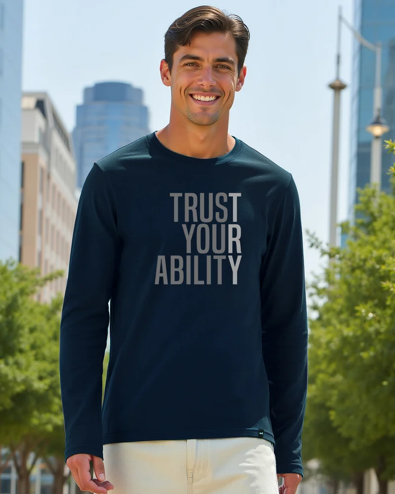 bewakoof Men's Blue Trust Your Ability Typography T-shirt