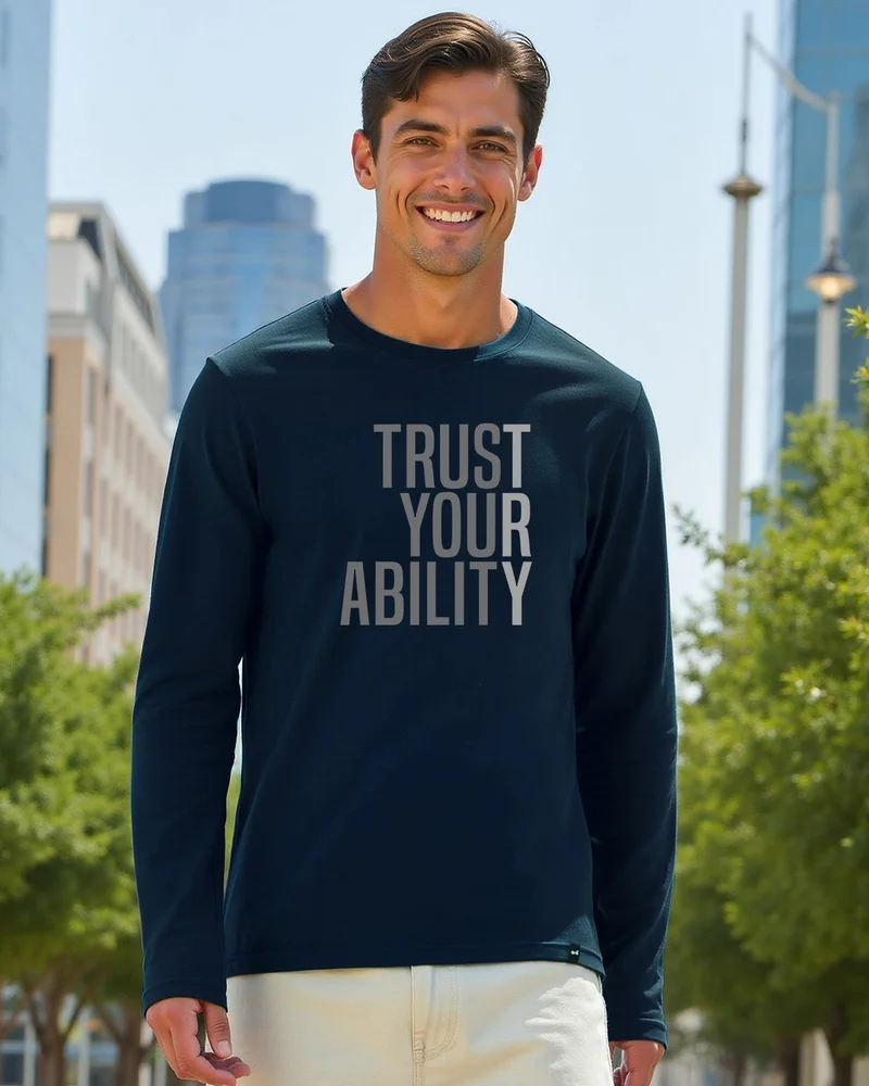 bewakoof Men's Blue Trust Your Ability Typography T-shirt