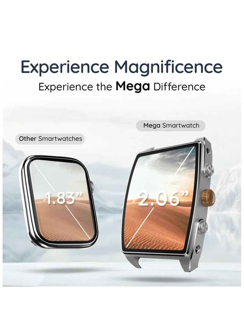 Pebble Mega 2.06" Amoled Display, Bluetooth Calling, Always on Display, SpO2,Heart Rate Monitoring, Multiple Watch Faces, Functional Rotating Crown, Multiple Watch Faces, AI Voice Assistant, Sleep Monitoring, Alarm & Notification, Timer, Camera Shutter, Remote Music Player, World Clock, Flash light, Find phone, Stopwatch, Weather, Exercise Records,