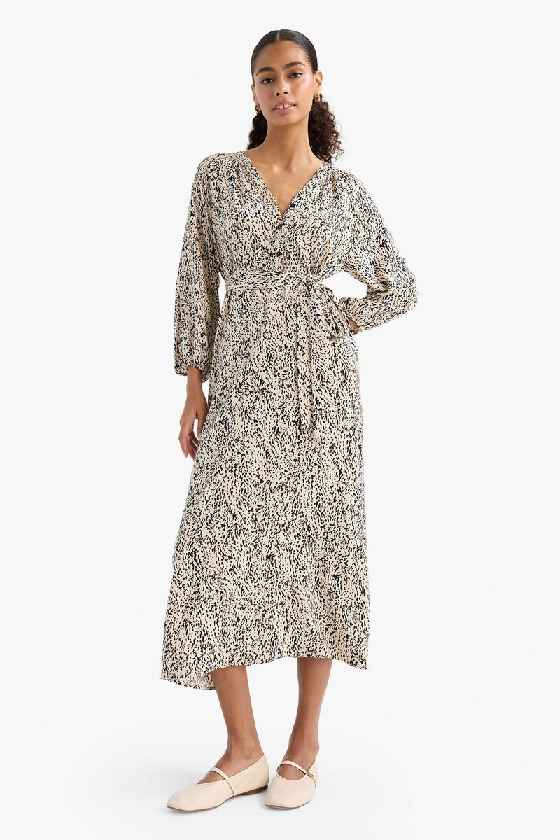 DeFacto Beige Woman Flower Dress Casual - Image 4