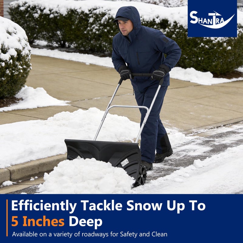 SHANTRA Snow Shovel with Wheels for Driveway, Heavy-Duty Snow Shovel Pusher with 26" x 13" Large Blade for Efficient Snow Removal, Adjustable Handle, U-Shaped Handle, Back Saver Snow Plow for Doorway - Image 5