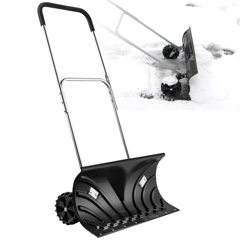 SHANTRA Snow Shovel with Wheels for Driveway, Heavy-Duty Snow Shovel Pusher with 26" x 13" Large Blade for Efficient Snow Removal, Adjustable Handle, U-Shaped Handle, Back Saver Snow Plow for Doorway - Image 1