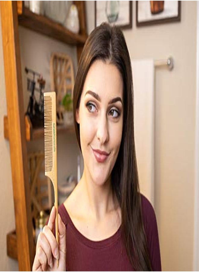 GranNaturals - Wooden Rat Tail Comb Hair Tool With Fine Teeth For Teasing Strands & Post Styling Peach Rattail Wood Pick Handle For Sectioning & Parting Perfect For Professional & Personal Use - Image 1